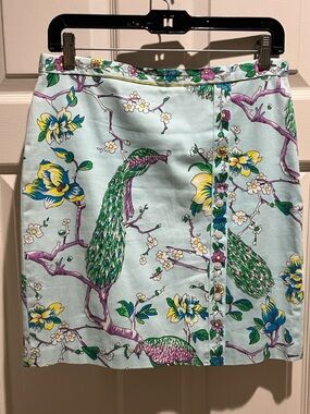 Tibi Light Aqua Floral Peacock Pencil Skirt Front Slit
